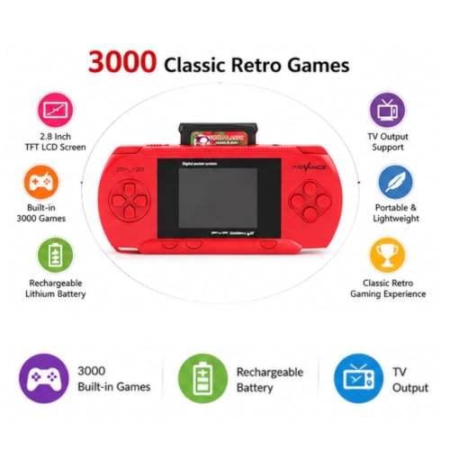 Image of TMG Handheld Game Light 3000- 8 Bit Video Game Console for Kids Boys with Free 2 Games Cassette,Christmas and Birthday Gifts. (Red)