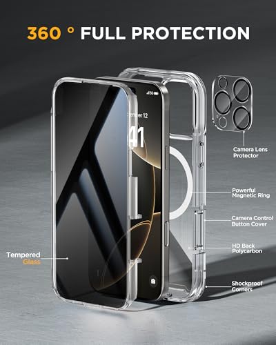 Image of miracase Privacy for iPhone 16 Pro Max Case, 25 Anti-Spy, Clear | Built-in Privacy Screen Protector, Compatible with MagSafe, Full Camera Protection, 360 Full Body Shockproof Phone Case 6.9 inch