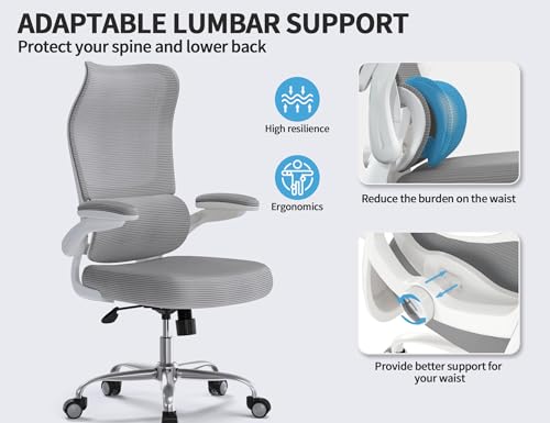 Image of TRALT Office Chair Ergonomic Desk Chair - Gaming Chair with Lumbar Support | 330 LBS Home Office Desk Chairs , Reading Chair with Flip-up Armrests, Comfortable Computer Chairs (1, Grey)