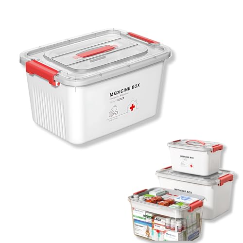 Image of HoopVool Clear Plastic Medicine Storage Box Organizer, Family Emergency Kit Portable Lockable Container for, Art Craft and Cosmetic Household Organizer (White, Small)