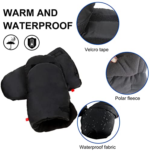 Kinderwagen Handwärmer, Hndschuhe Kinderwagen Handmuff mit Baumwollsamt, Kinderwagenmuff Atmungsaktiv Wasserdicht und Winddicht, Universalgröße für Kinderwagen Buggy, Radanhänger (Schwarz)