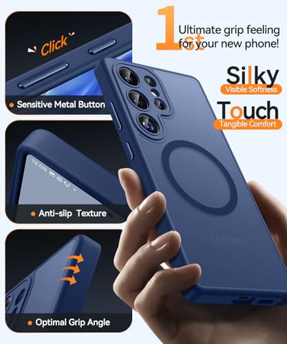 Image of CANSHN Designed for Samsung Galaxy S25 Ultra Case (2025) [Full Camera Protection] [Compatible with Magsafe] Translucent Matte Back Protective Phone Cover, Deep Blue