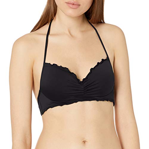 Hobie Junior's Underwire Halter Hipster Bikini Swimsuit Top, Black, Medium