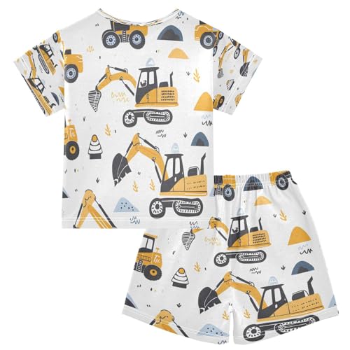 senya Short Sleeve Pajamas Sets Summer Cotton Sleepwear Excavating Machinery and Little Grass2