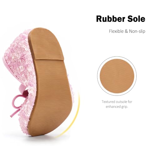 Image of PHIRAMIN Toddler Flower Girl Glitter Dress Shoes Little Girl Ballet Flats Bow Wedding Party