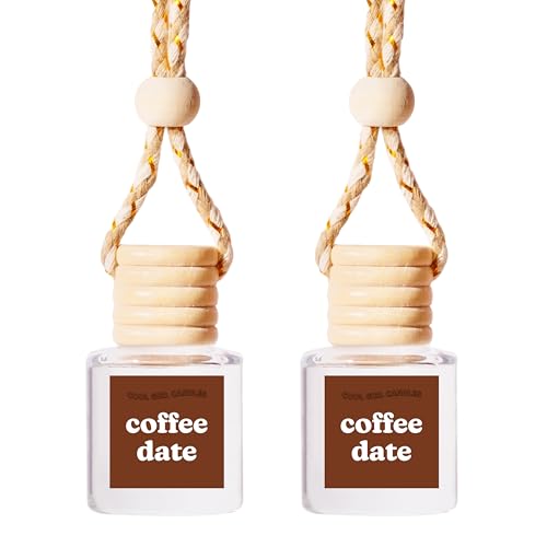 Image of COOLGIRLCANDLES Coffee Date Car Hanging Fragrance Oil Diffuser - Air Freshener for Essential Oils, Scents Aromatherapy Automobile, Long Lasting Car Bottle