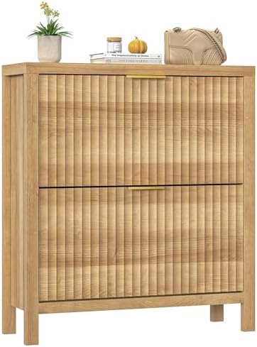 YOMILUVE Shoe Cabinet Storage for Entryway, Fluted Shoe Cabinet w...