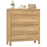 YOMILUVE Shoe Cabinet Storage for Entryway, Fluted Shoe Cabinet with 2 Flip Drawers, Hidden Shoe Rack Tall Freestanding Shoe Organizer with Legs for Hallway, Wood