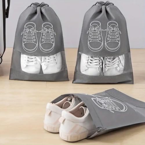5 Pack Travel Shoe Bags with Clear Window, Portable Dustproof Shoe Storage Organizer for Men and Women, Reusable Drawstring Shoe Pouch for Packing in Luggage (Gray, Medium)