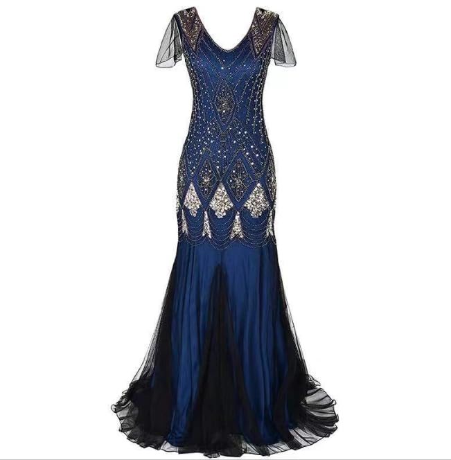 Image of 869A - Plus Size 1920s Vintage Fringed Gatsby Sequin Dimand Tassels Flapper Party Cocktail Dress with Accessories