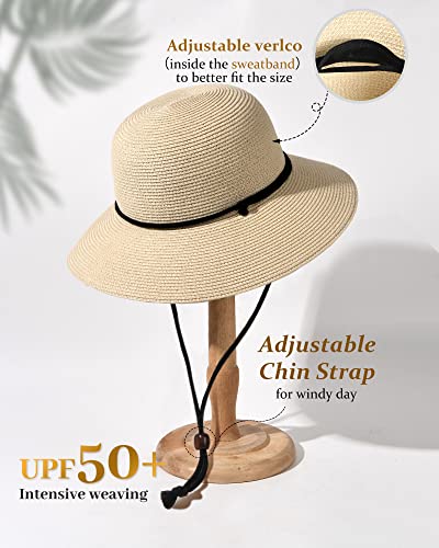 Womens Wide Brim Sun Hat With Wind Lanyard Upf Summer Straw Sun Hats For Women Beige #TOP1