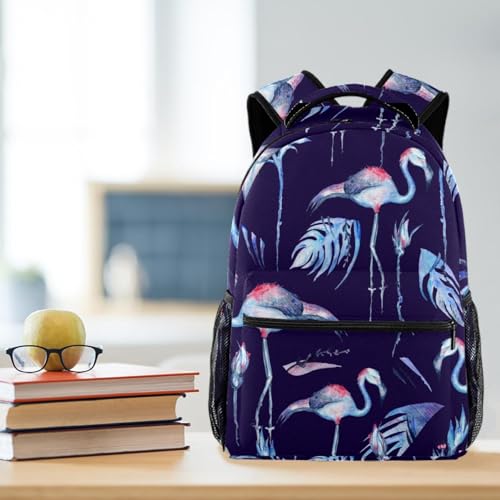 Sac à dos d'école pour adolescentes avec imprimé fleurs et feuilles bleu