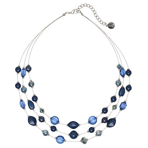 Coiris 3 Layers Illusion Wire Beaded Statement 19.5 Necklace for Women (N0005-Navy Blue)