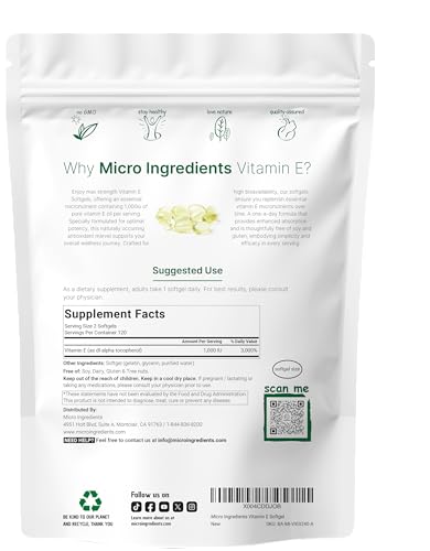 image for Micro Ingredients Vitamin E 1000 IU, 240 Softgels | Pure Vitamin E Oil