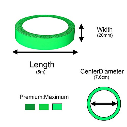 Reastar Fluoreszierendes Klebeband 5 m x 20 mm, Leuchtband, Markierungsband, Phosphorband, leuchtendes wasserdichtes Leuchtband, Warnband, Bühnenbedarf