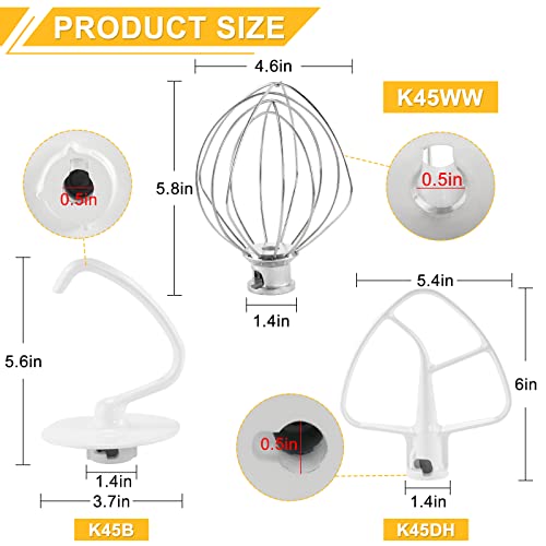 Tomoon Mixers Accessories K45Ww Wire Whip & K45Dh Dough Hook & K45B Coated Flat Blade Paddle With Scraper-3 Pieces Attachment For Kit-Chen Aid Stand Mixers (Stainless Steel,1 Year Warranty ） #TOP4
