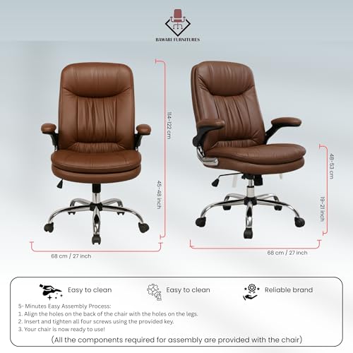 Image of Premium Leatherette Executive Office Chair with Chrome Base & Padded Armrests | Adjustable Height Swivel Desk Chair for Office & Home (Brown)
