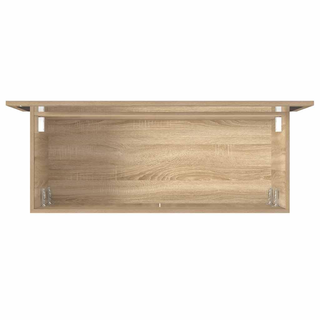 Mobile Da Bagno In Legno Effetto Rovere Sonoma Con Specchio, Design Moderno Da Parete, Mobile Bagno Con Spazio Contenitore, Mobiletto Bagno Con Specchio E Lavabo, 100x38.5x46 Cm