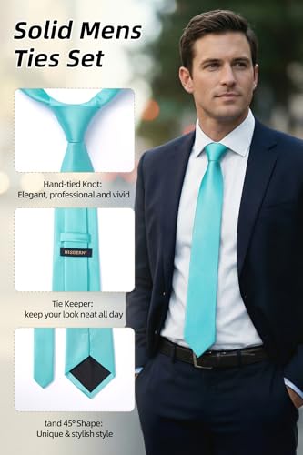 Image of HISDERN Mens Ties Solid Color Ties for Men Formal Necktie with Pocket Square Set Satin Silk Neck Tie Handkerchiefs Set
