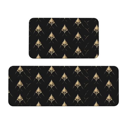 GVYGVY Antifatigue Kitchen Mats for Floor 2 Piece - Retro Gold Texture B Print Kitchen Rugs Washable, Non Slip Runner Rug Standing Mat for Office/Bathroom/Laundry/Home Decor and Accessories