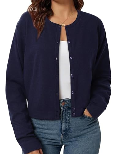 Image of ZANZEA Cropped Cardigan Sweaters for Women Color Block Lightweight Bolero Shrug Button Down Long Sleeve Tops Fall Outfits
