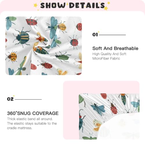 Image of Cute Ladybug Bugs Crib Sheets Soft Breathable Fitted Baby Crib Sheets Mattress Cover for Girls Boys 52 inch x 28 inch x 9 inch