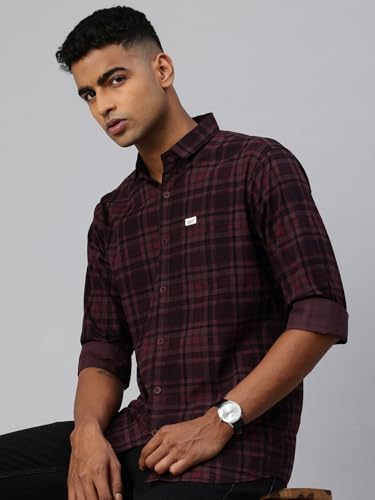 Image of Majestic Man Men Comfort Slim Fit Opaque Checked Pure Cotton Casual Shirt