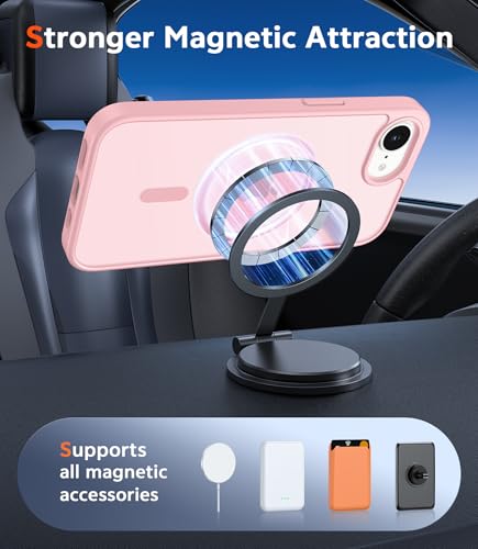 Image of FNTCASE for iPhone 17e & iPhone 16e Case Matte: Magnetic Phone Cases with Screen Protector Drop Proof Compatible with Magsafe Slim Anti Yellowing Protective Translucent Cell Phone Cover (C-Pink)