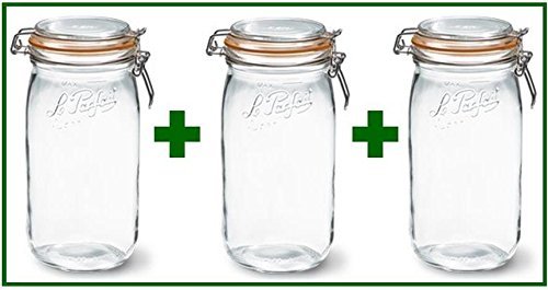 Set of 3 - Le Parfait French Super Canning Jars With Bail Lid - 51 oz / 1.5 liters