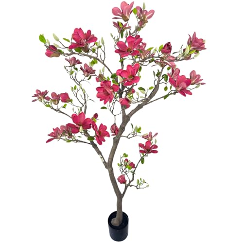 Alonfale 6ft Red Artificial Magnolia Tree - Lifelike Faux Tree for Indoor/Outdoor Decor - Perfect...