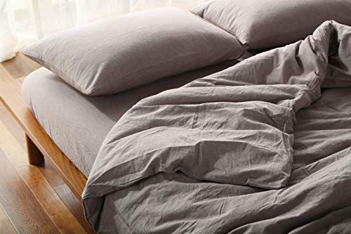 Image of F.Y.Dreams 100% Washed Cotton Duvet Cover for Weighted Blanket 48x72 inches with 16 Ties, Zipper on Long Side /Purple Bean Paste /Just Duvet Cover