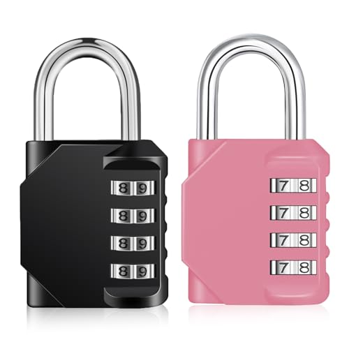 Image of ZHEGE Locker Locks 2 Pack, 4 Digit Combination Lock (Black & Pink) | Resettable, Weatherproof, Keyless Number Lock for Gym, School, Gate, Door, Hasp Storage, Fence, Toolbox, Case, Outdoor