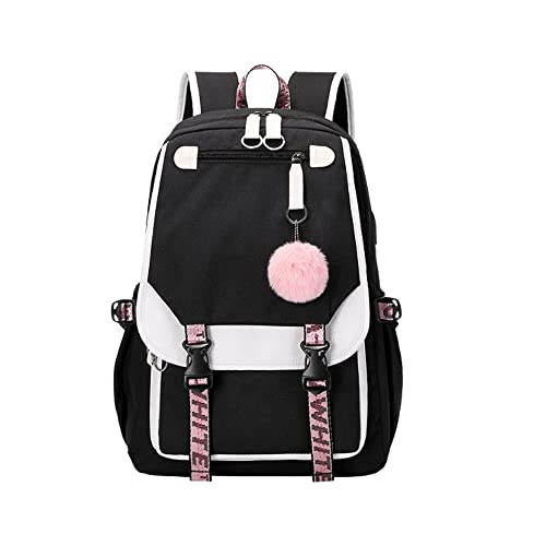 Backpacks For Teen Girls With USB Port,black cute backpack Can Hold 15.6in Notebook,Tablets.Girls Backpack Can Be Used As Gift for Students Or Friends(Black)