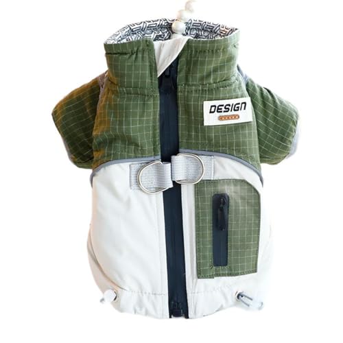 ICOUCHI 犬服 犬用コート ジャケット 秋冬 犬猫洋服 背中開き ドッグウェア パーカー 防寒 暖かい 可愛い おしゃれ 小型犬 中型犬 ワンちゃん アウター ペット用品 活動 散歩 寒さ対策 (M,グリーン)