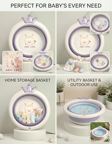 Image of Safe-O-Kid Foldable Baby Bath Basin for Newborns & Infants | Portable Baby Wash Tub, Lightweight Collapsible Plastic Washbasin for Home & Travel (Purple)