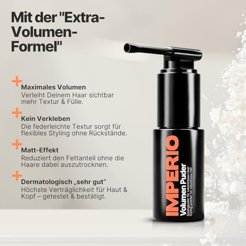 Foto von IMPERIO Haarpuder mit matt Effekt für Frauen & Männer | Volumen Puder zum stylen und fixieren in Premium Friseur Qualität | Matt-Look ohne zu verkleben (40ml)