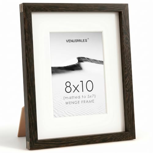 Image of 8x10 Picture Frame, USA-Sourced Natural Wenge Wood Photo Collage Frame with HD Tempered Glass, Modern Simple 8 x 10 Wooden Frame Matted to 5x7, Gallery Wall Frames for Art, Wall or Tabletop Display