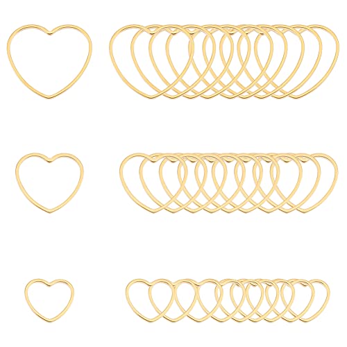 UNICRAFTALE 30Pcs 3 Sizes 10.5/14/18mm Stainless Steel Linking Rings Heart Charms Hollow Ring Charm Metal Linking Charm Frame Pendant Connectors Links for Jewelry Making