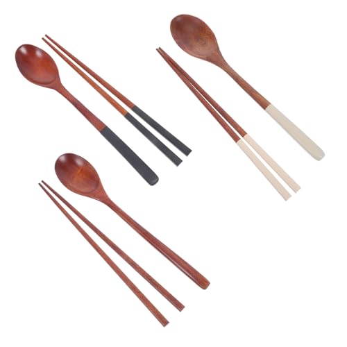 Gatuida 3 セット風木製勺? 食事用木製食器 長柄スプーンと箸 携帯便利で再利用可能 自宅 レストラン キッチン用