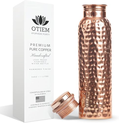 Comparison: Best Copper Water Bottle For Health 5 Otiem Pure Copper Water Bottle for Drinking Water, 34 Oz Hammered Finish โ Stay Hydrated and Enjoy Ayurvedic Benefits โ Leak-Proof, Temperature Retention, Eco-Friendly Design โ Durable Copper Bottle