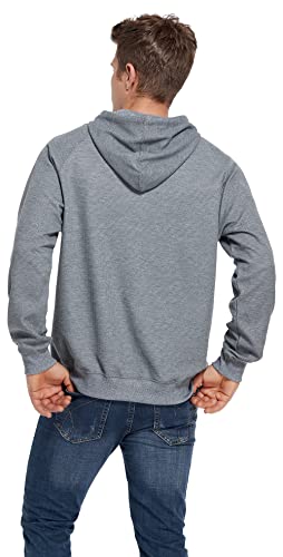 Vict Popu Hoodies For Men Pullover Long Sleeve Hooded Plaid Jacquard With Big Pockets Solid Color Sweatshirt Hemp Ash S #TOP2