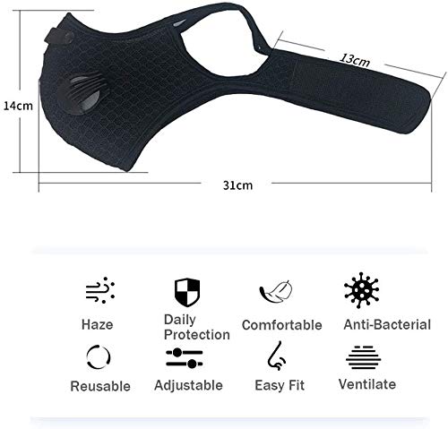 Face Shield with 2 Filter Sheet,Washable Reusable Protection Breathing Valve Black