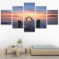 SIGNWIN 5 Panel Canvas Wall Art Landscape Ocean for Home Decorations Ready to Hang - 60