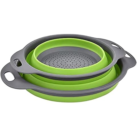 2 Pcs Foldable Colanders with Handles, Kitchen Silicone Filter, Environmentally Friendly Non-Toxic and Easy-to-Clean Food Filter, Drain Basket, Pasta Vegetable and Fruit Foldable Kitchen Filter(Green) Cover