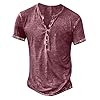 Men Distressed Henley Shirts UK Sale Clearance Man Button Up V-Neck T-Shirts Short Sleeve Tops Comfy Cotton Tees Summer Casual Pullover Regular-Fit Blouse Plain Retro T Shirt Lightweight Tshirts Wine #2