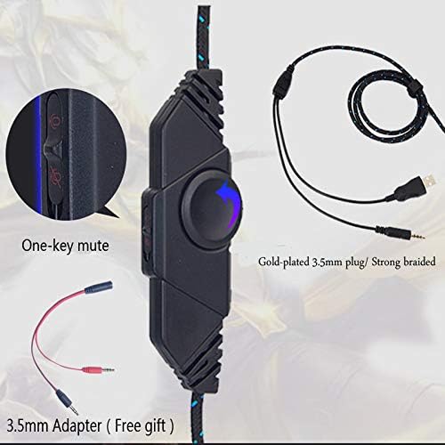 Miniatura 5 de CAMKONG - Auriculares de diadema para juegos con micrófono para PS4 Xbox One PC cómodos estéreos iluminación LED reducción de ruido y control de