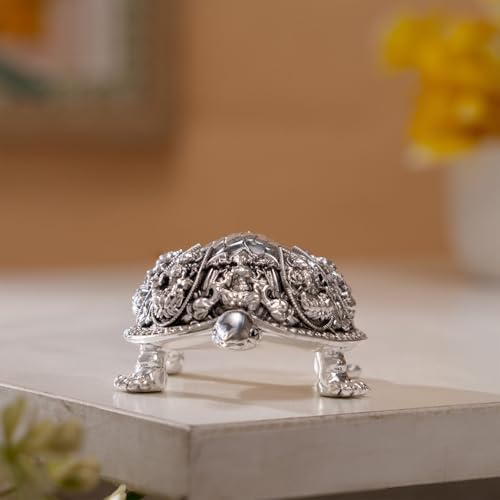 Image of Svastika Silver-Plated Ashtalakshmi Kurma Tortoise | 3.5 Inch Vastu Idol with 8 Lakshmi Avatars for Wealth & Prosperity | Spiritual Home Decor