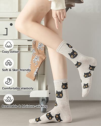 Image of IIG Women's Fashion Cute Cotton Socks Novelty Funny Above Ankle Crew Socks Holiday Gifts for Women 4 /5 Pairs