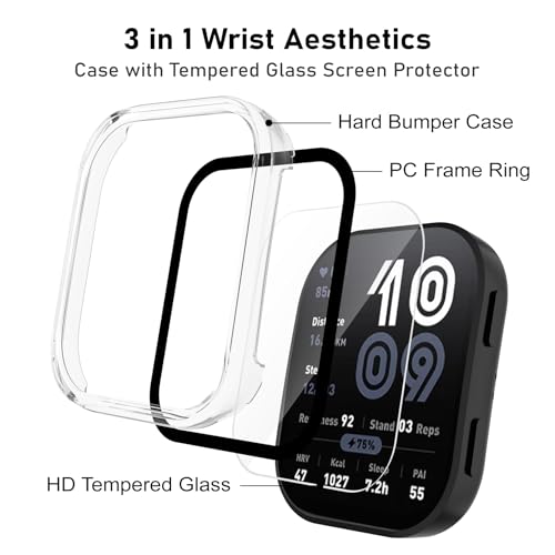 JADTILXY Case Compatible with Amazfit Bip 6 Smart Watch 46mm, 4-Pack Hard PC Cover with HD Tempered Glass Screen Protector Anti-scratch Ultra-thin Shell for Amazfit Bip 6 (Black+Pink+Beige+Clear) by JADTILXY - Used condition - Image 3