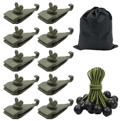 Keovoker Upgraded 20 Pack Large Tarp Clips with Bungee Balls in Bag-Clamps Heavy Duty Lock Grip, Shark Tent Fasteners Clips Holder for Outdoor Camping and Caravan Canopies, Pool, Car, Boat Covers